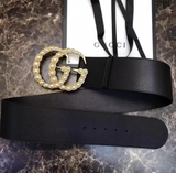 Gucci Wide leather belt with pearl Double G