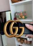 Women G-Style Gold Buckle Leather Slim Belts Pattern For Jeans