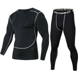 Fitness Men Sets Pure black Compression Shirts + Leggings