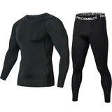 Fitness Men Sets Pure black Compression Shirts + Leggings