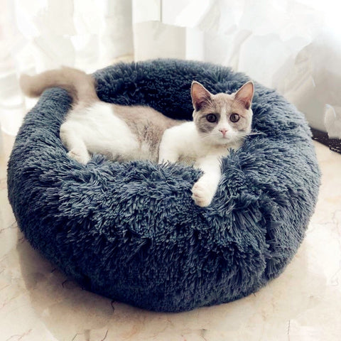 Pet Dog Cat Calming Bed Round Nest Warm Soft Plush Comfortable Sleeping Bed Nest