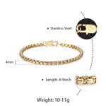 4mm Stainless Steel Bracelet For Mens Boys Box Link Bangle Black Gold Silver Fashion